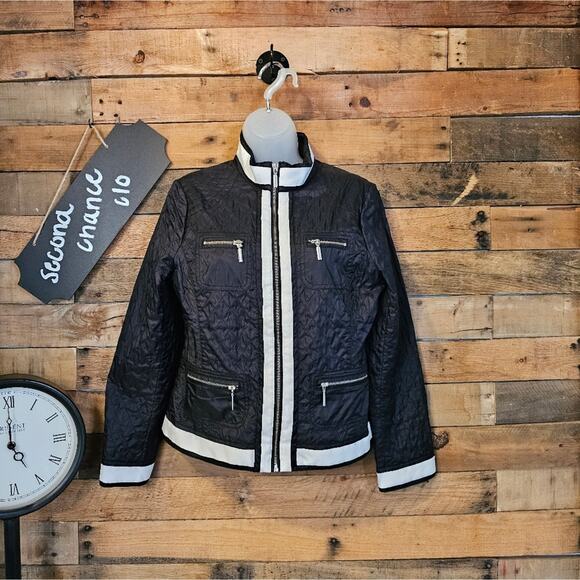 Chico’s Women's Nadia Black White Diamond Quilt Lightweight Jacket Size XS - Picture 1 of 13